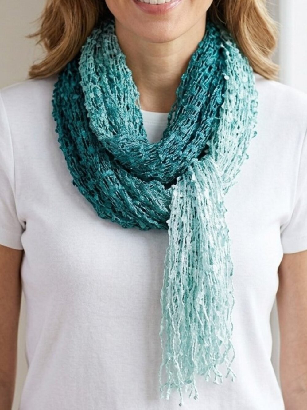 Ombre Teal Open Weave Scarf